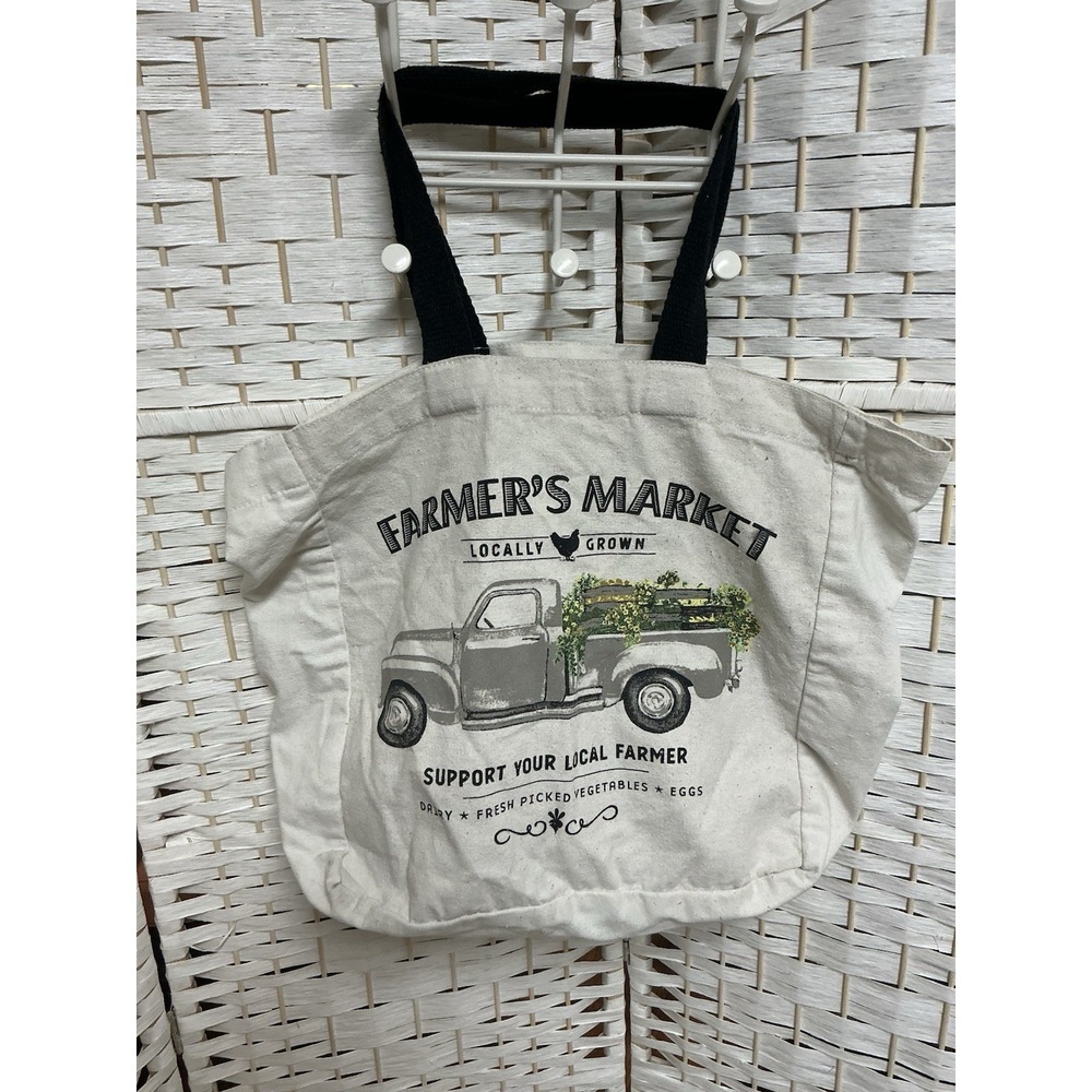 Farmers Market Canvas Tote Bag Shopper Vintage Pickup Locally Grown 2-Side India